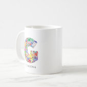Tasse de café à monogramme de fleur d'alphabet per (Devant gauche)