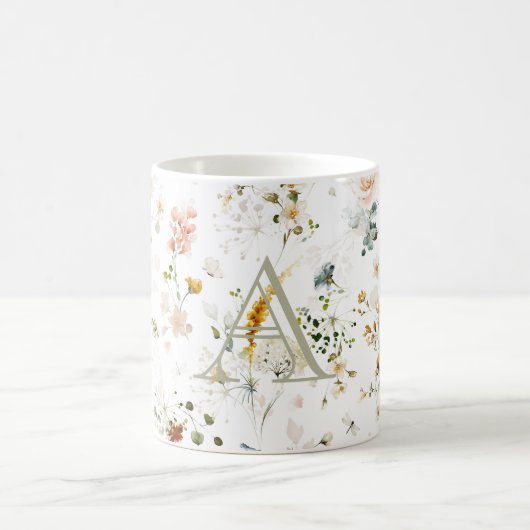 Tasse de café à monogramme de jardin de fleurs élé (Centre)