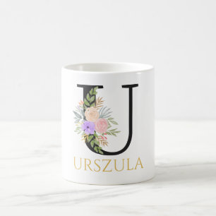 Tasse de café à monogramme floral aquarelle