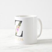 Tasse de café à monogramme floral aquarelle (Devant droit)