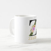 Tasse de café à monogramme floral aquarelle (Devant gauche)