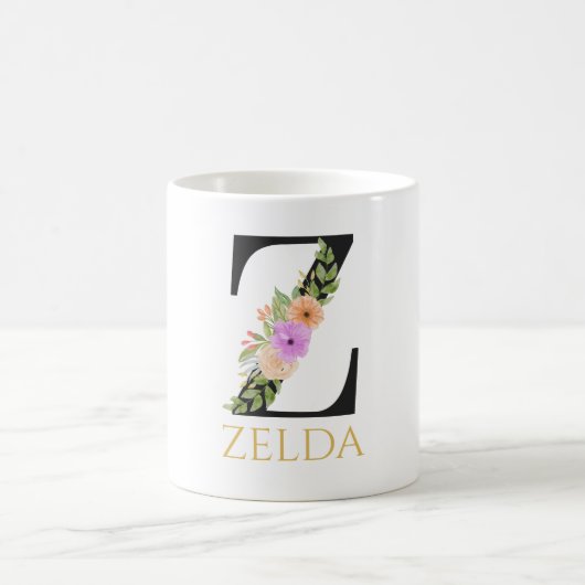 Tasse de café à monogramme floral aquarelle (Centre)