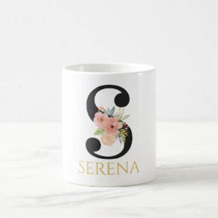 Tasse de café à monogramme floral aquarelle