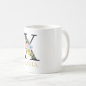 Tasse de café à monogramme floral aquarelle (Devant droit)