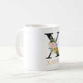 Tasse de café à monogramme floral aquarelle (Devant gauche)