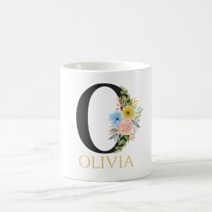 Tasse de café à monogramme floral aquarelle