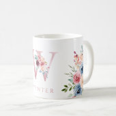 Tasse de café à monogramme floral aquarelle Lettre (Devant droit)