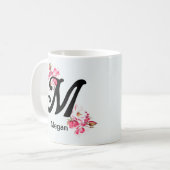 Tasse de café à monogramme floral lettre initiale (Devant gauche)