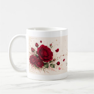 Tasse de café à notes d'amour de rose rouge romant