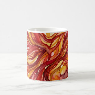Tasse de café aquarelle oiseau abstrait rouge feu