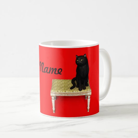 Tasse de café avec chat noir sur le tabouret (Devant droit)