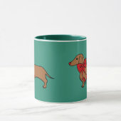 Tasse de café avec chiot teckel pour Noël (Centre)