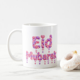 Tasse de café avec lettrage de ballon Eid Mubarak