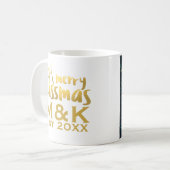 Tasse de café avec monogramme de couple et gui (Devant gauche)
