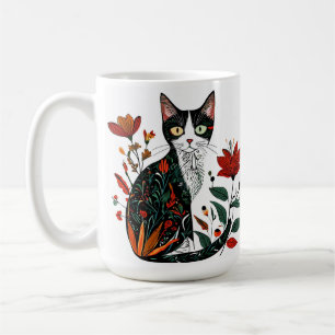 Tasse de café avec motif de chat fleuri pour amate