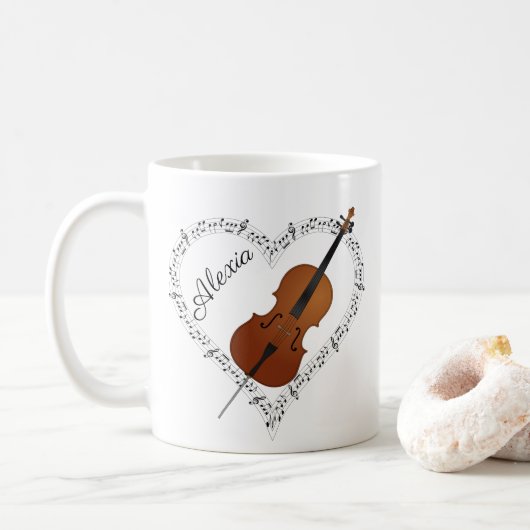 Tasse de café avec notes de musique de violoncelle (Avec donut)