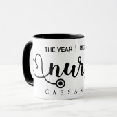 Tasse de café avec stéthoscope d'infirmière diplôm (Devant gauche)