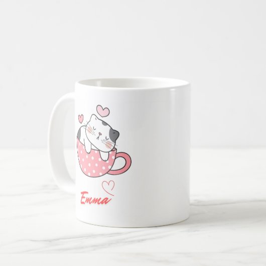 Tasse de café avec un chat mignon (Devant gauche)