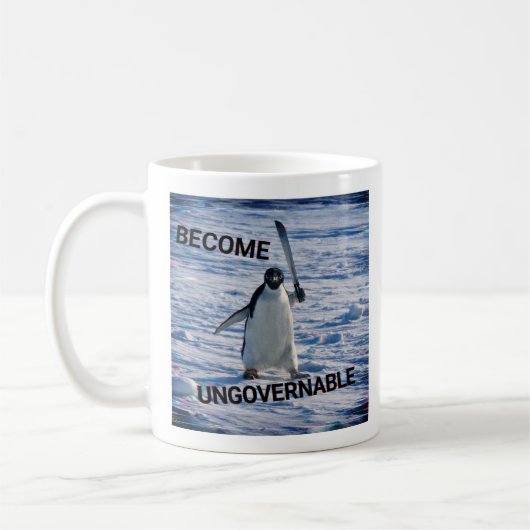 Tasse de café avec un mème de pingouin drôle – “De (Gauche)