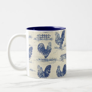 Tasse de café bleue de coqs de pays français