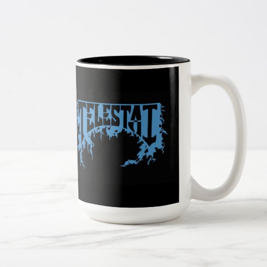 Tasse de café bleue de logo de Telestai (Droit)