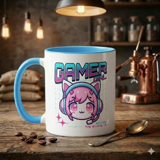 Tasse de café chat fille de gamer