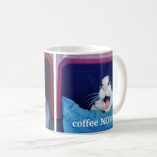 Tasse de café criarde gauchère customisée de chat (Devant droit)
