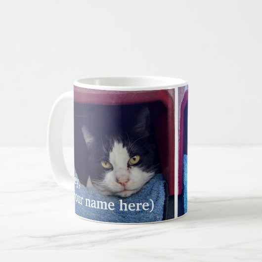 Tasse de café criarde gauchère customisée de chat (Devant gauche)