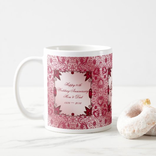 Tasse de café d'anniversaire de mariage de rubis (Avec donut)