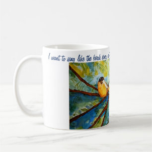 Tasse de café d'art d'aquarelle d'oiseaux de