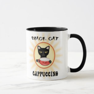 Tasse de café de cappuccino de chat noir