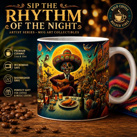 Tasse de café de guitariste squelette de Fiesta su