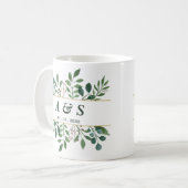 Tasse de café de mariage floral blanc vert (Devant gauche)