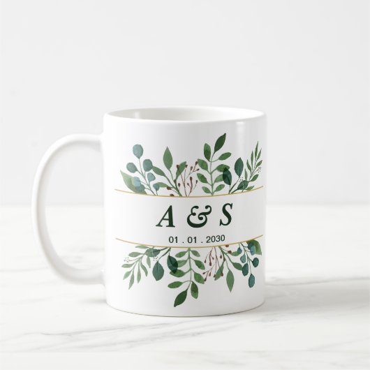 Tasse de café de mariage floral blanc vert (Gauche)
