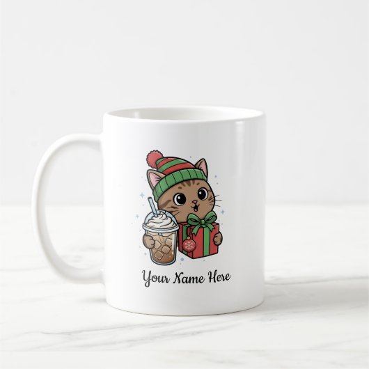 Tasse de café de Noël avec un chat Kawaii (Gauche)