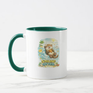 Tasse de café de plage mignonne avec loutre souria