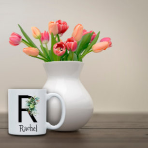 Tasse de café de retraite avec monogramme de fleur