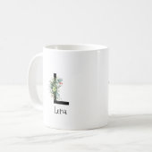 Tasse de café de retraite avec monogramme de fleur (Devant gauche)