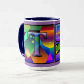 Tasse de café décorée d'un monogramme de "T" et de (Devant gauche)