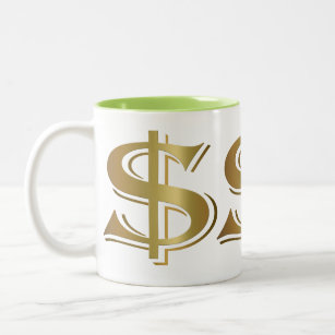 Tasse de café d'or géante de symbole dollar