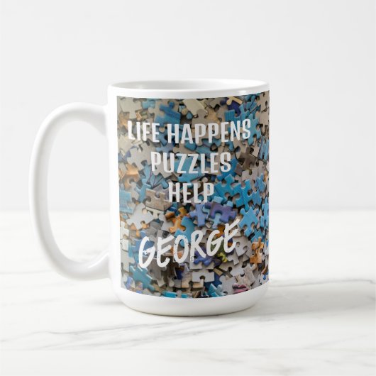 Tasse de café drôle Life Happens Puzzles Help (Gauche)
