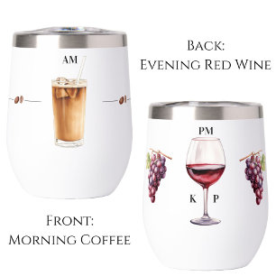 Tasse de café du matin, verre de vin rouge du soir