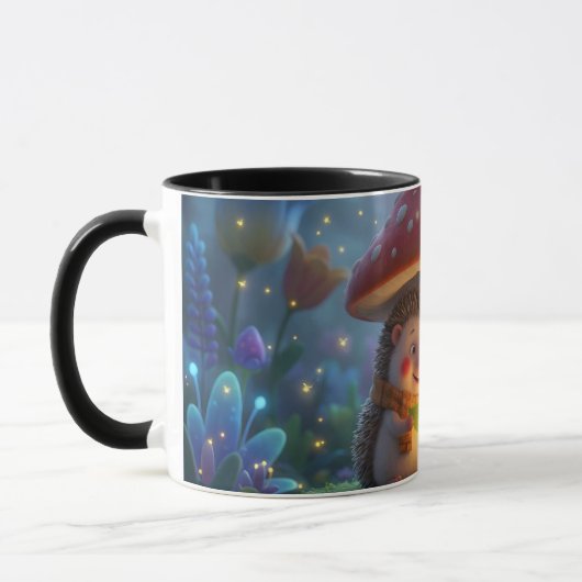 Tasse de café en bois joli hérisson champignon (Gauche)