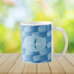 Tasse de café en denim bleu élégant avec monogramm