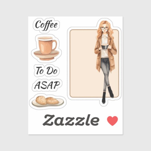 Tasse de café et autocollant plante fille (Feuille)