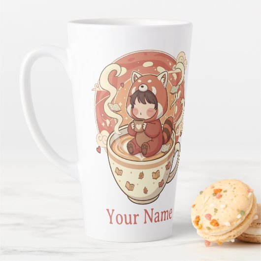 Tasse de café et latte Panda Rouge 17oz (En situation)