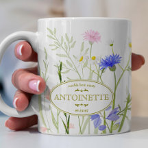 Tasse de café fleur multicolore Ajouter un nom Exc