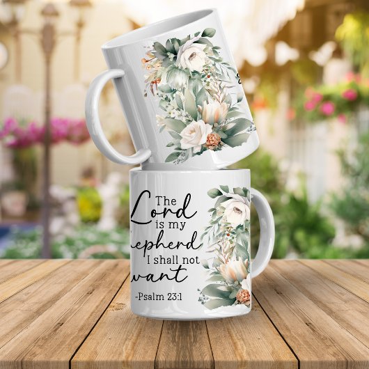 Tasse de café florale avec verset de Psaume de la