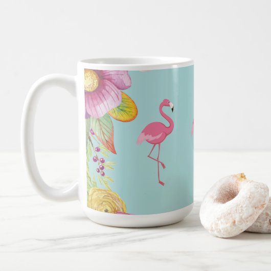 Tasse de café florale de Flamant rose (Avec donut)