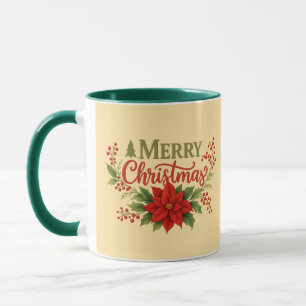 Tasse de café florale élégante Joyeux Noël Fêtes